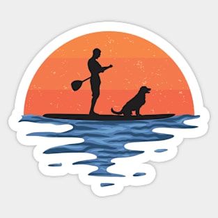 Sunset Stand Up Paddle Dog And Man Sticker